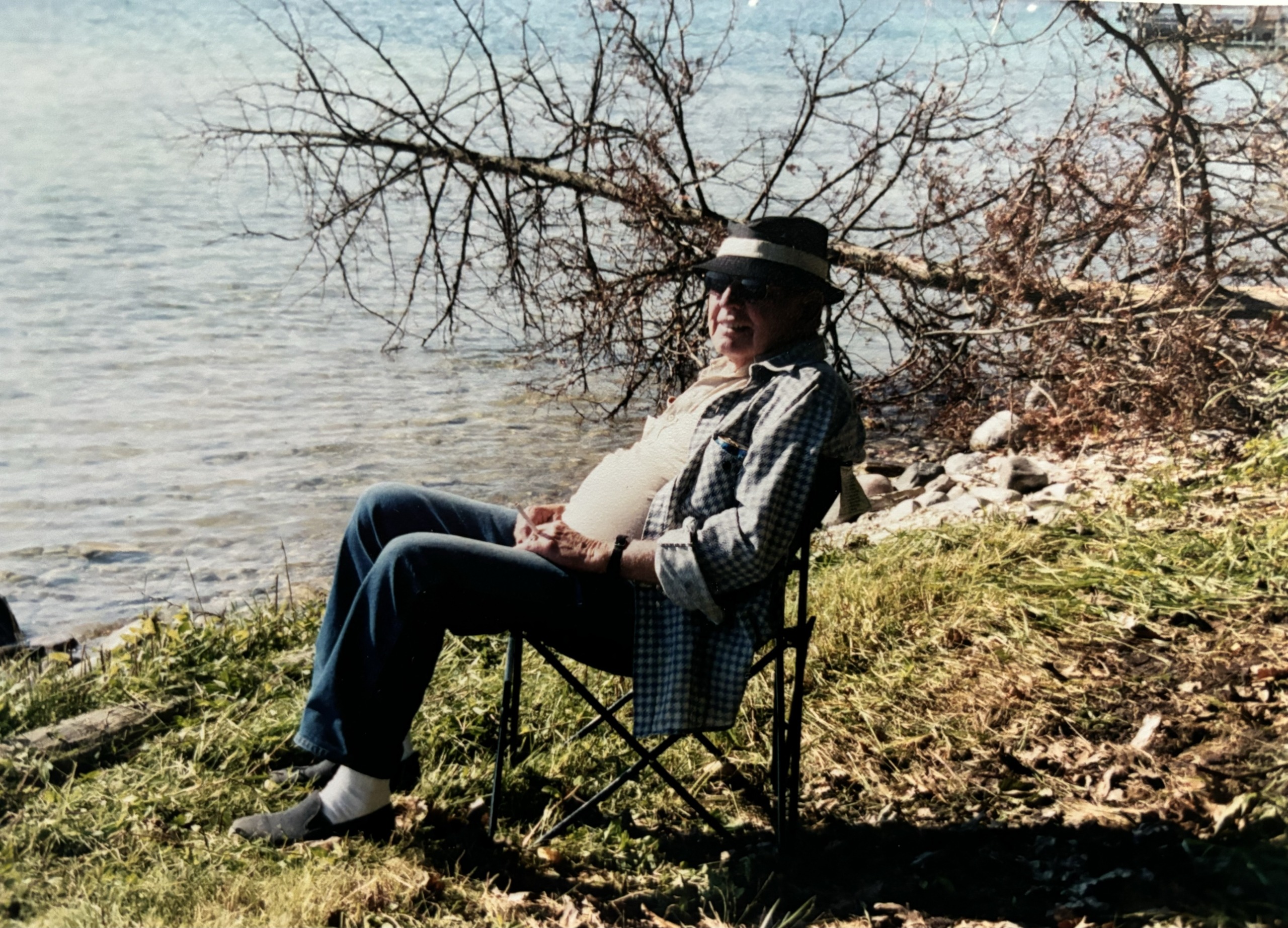 Don Crosby's father sitting at Glen Lake