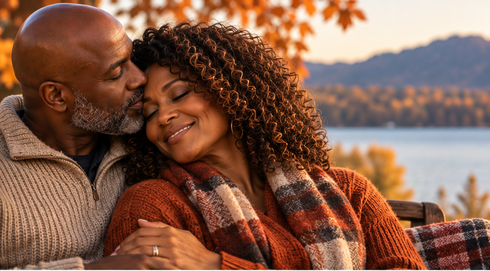 Couple enjoying a quiet autumn moment together