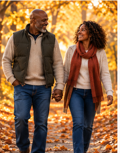 Couple walking together during autumn