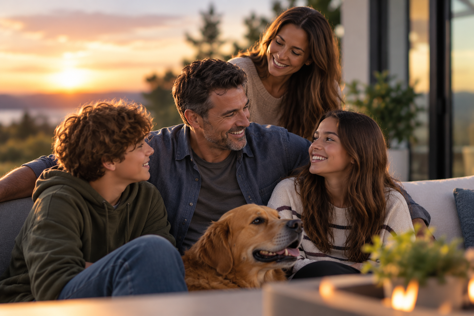 Family enjoying time together outside the workplace