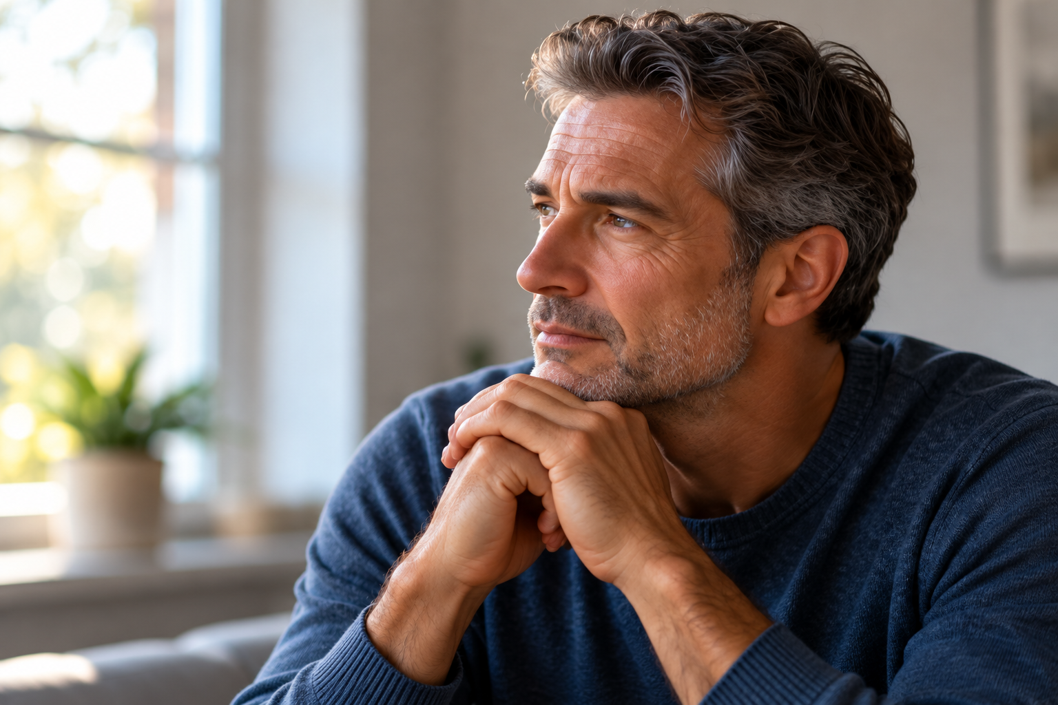 Man reflecting thoughtfully about what comes next