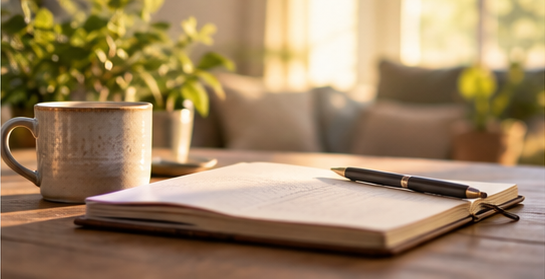Private journal and coffee in a peaceful home