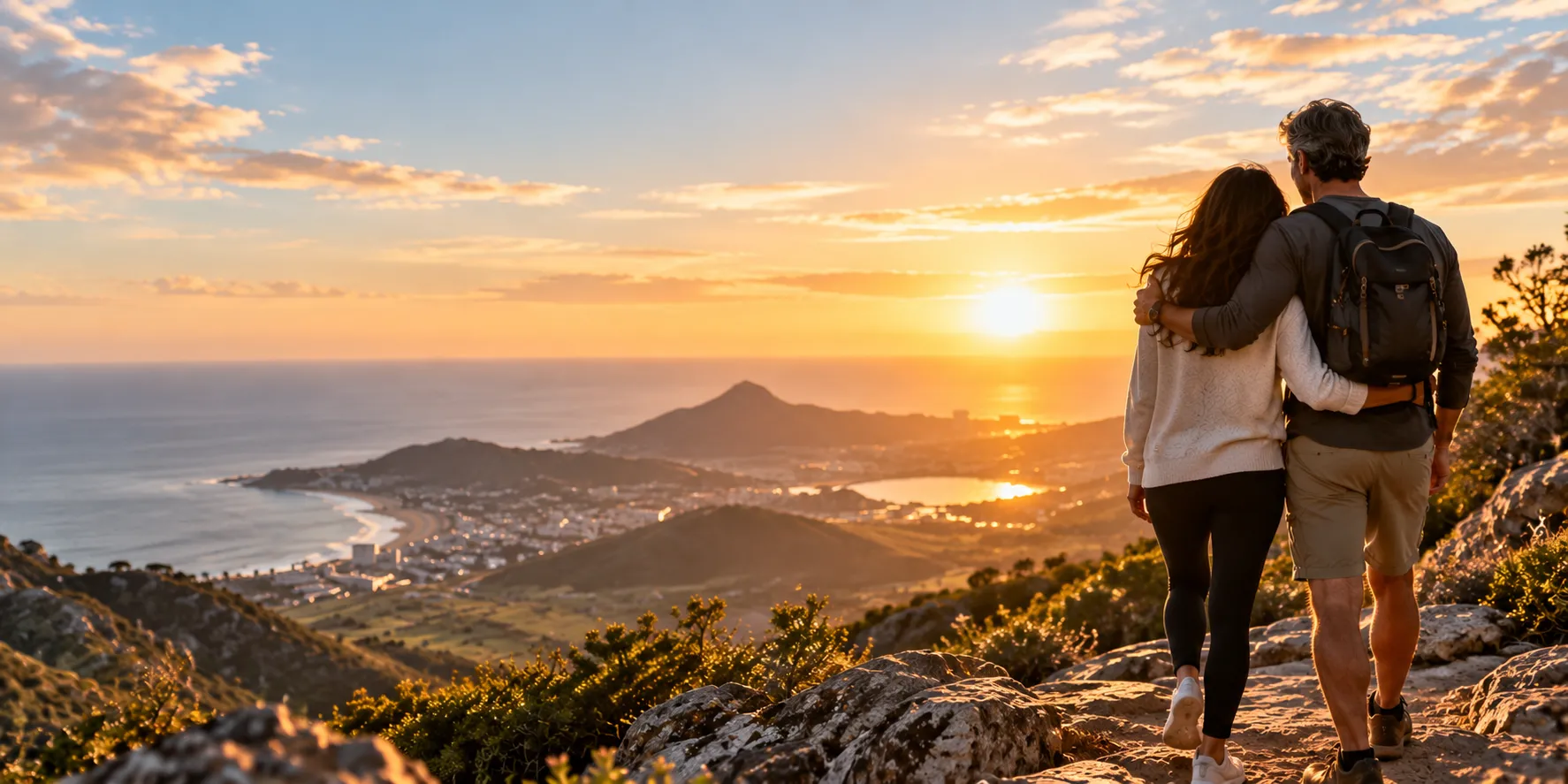 Couple walking together at sunset