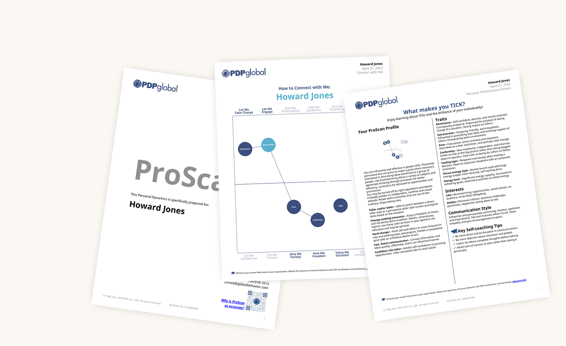 Sample authentic PDP MyProScan report materials