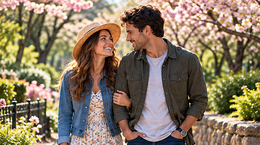 Couple enjoying a spring walk together