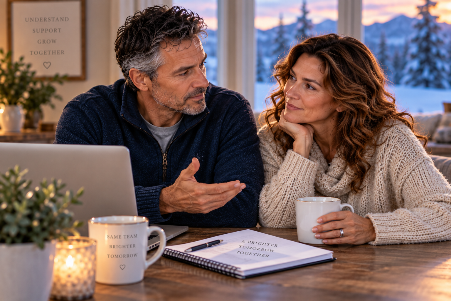 Couple having a thoughtful conversation and learning together